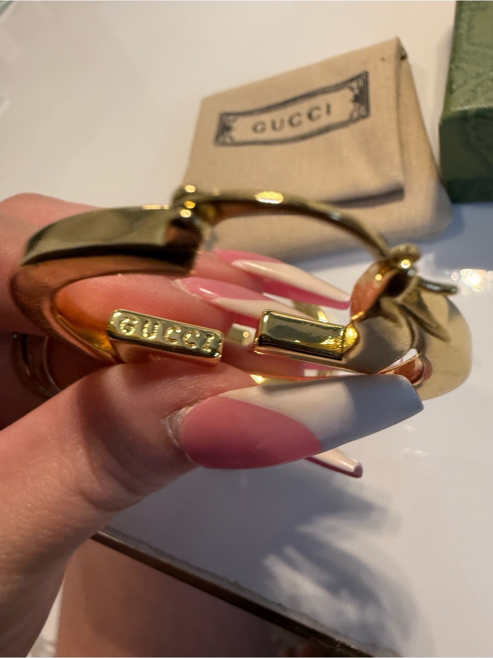 Gucci Gold Tone Interlocking G Hoop Earrings - Picture 2 of 5